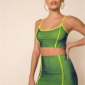 Superdown Green & Yellow Moriah Contrast Mesh Crop Top